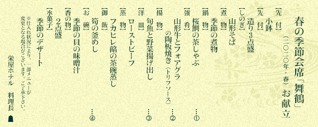 舞鶴会席 お献立