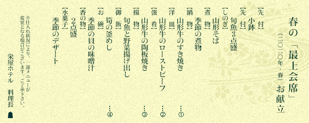 最上会席 お献立