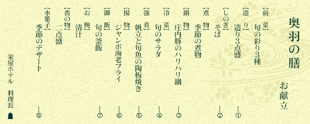 奥羽の膳 お献立